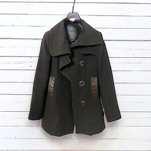 Mackage Wool & Cashmere w/ Leather Trim Pockets Pea Coat Jacket, Size Small